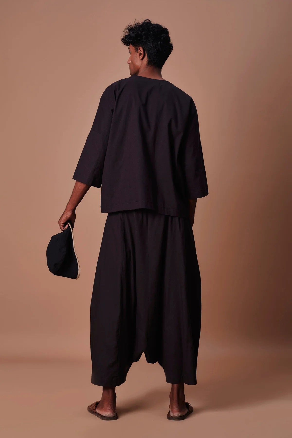 Black Cross Pocket Top & Harem Pants Set (2 PCS)