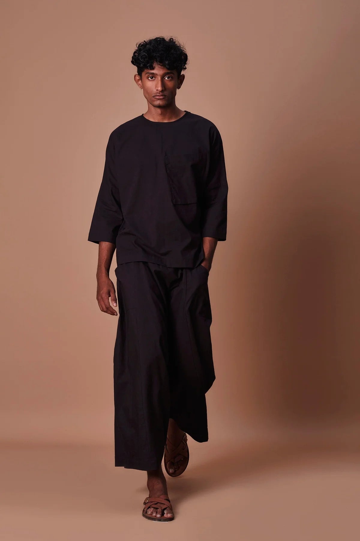 Black Cross Pocket Top & Harem Pants Set (2 PCS)
