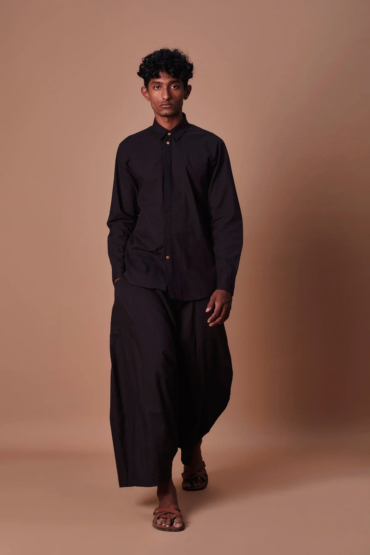 Black Double Buttoned Shirt & Harem Pant Set (2 PCS)