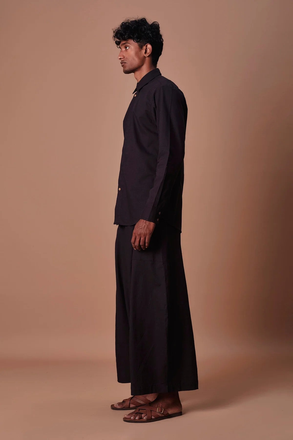 Black Double Buttoned Shirt & Harem Pant Set (2 PCS)