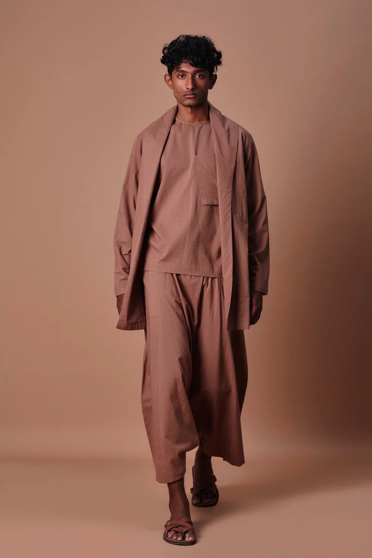 Brown Cross Pocket Top, Jacket & Harem Set (3 PCS)