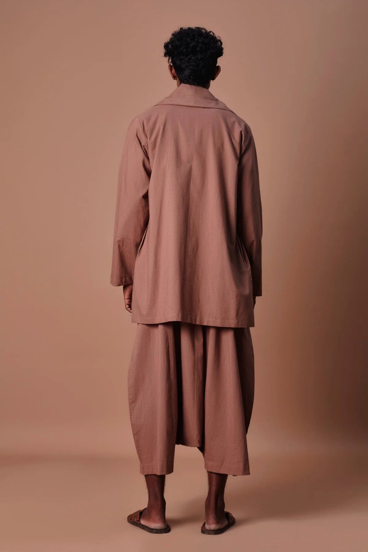 Brown Cross Pocket Top, Jacket & Harem Set (3 PCS)