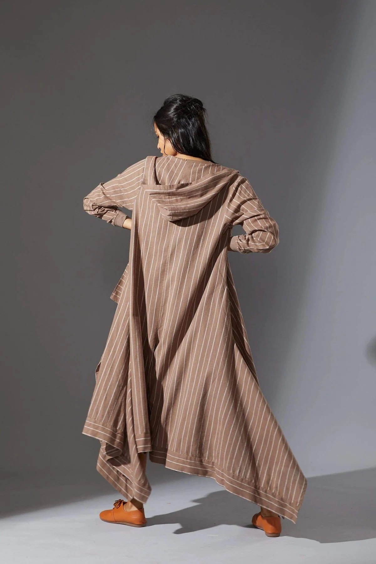 Hooded Koza Beige Dress & Overlay Set