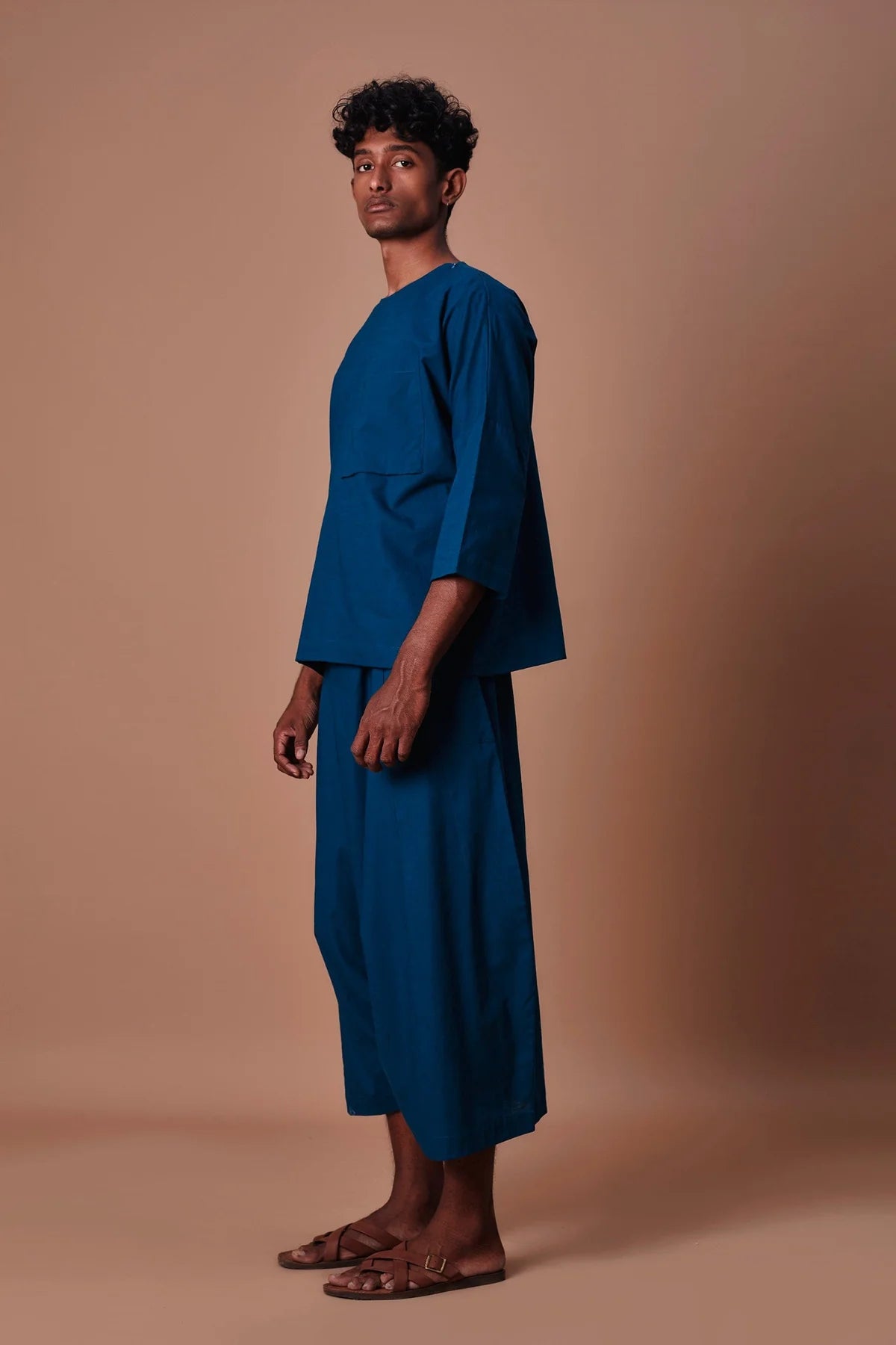 Teal Blue Cross Pocket Top & Harem Pants Set (2 PCS)