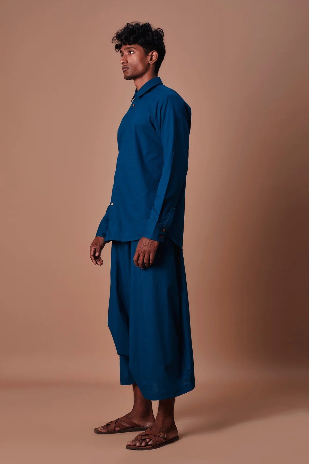 Teal Blue Double Buttoned Shirt & Harem Pant Set (2 PCS)
