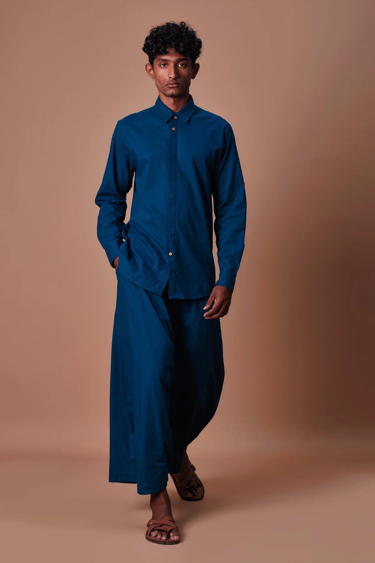 Teal Blue Double Buttoned Shirt & Harem Pant Set (2 PCS)
