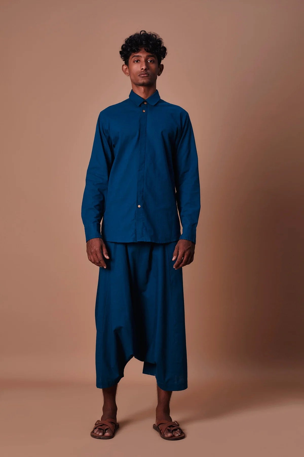 Teal Blue Double Buttoned Shirt & Harem Pant Set (2 PCS)
