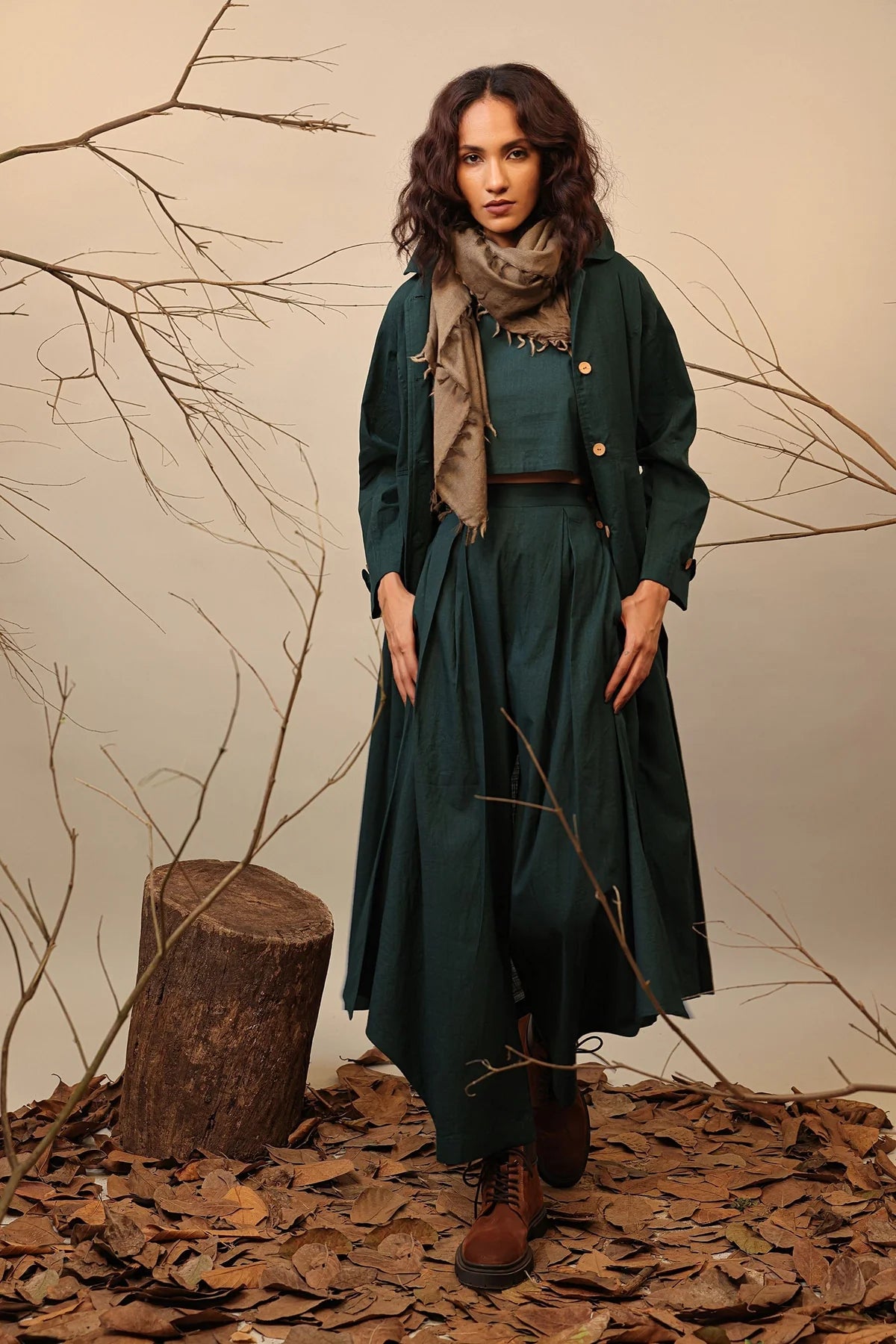 Green Cali Trench Jacket Set (3 PCS)