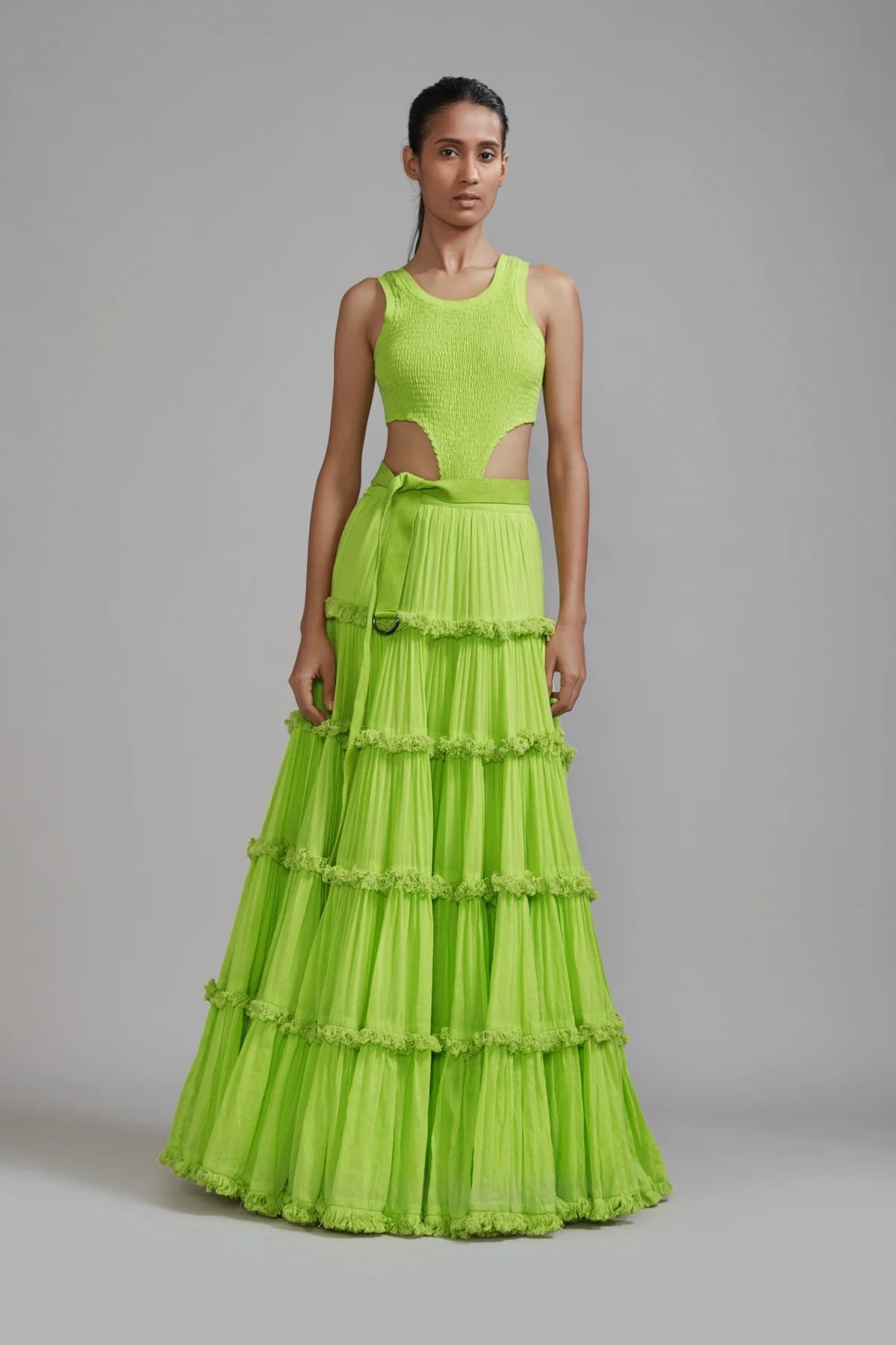 Neon Green Bodysuit-Lehenga Set (2 PCS)