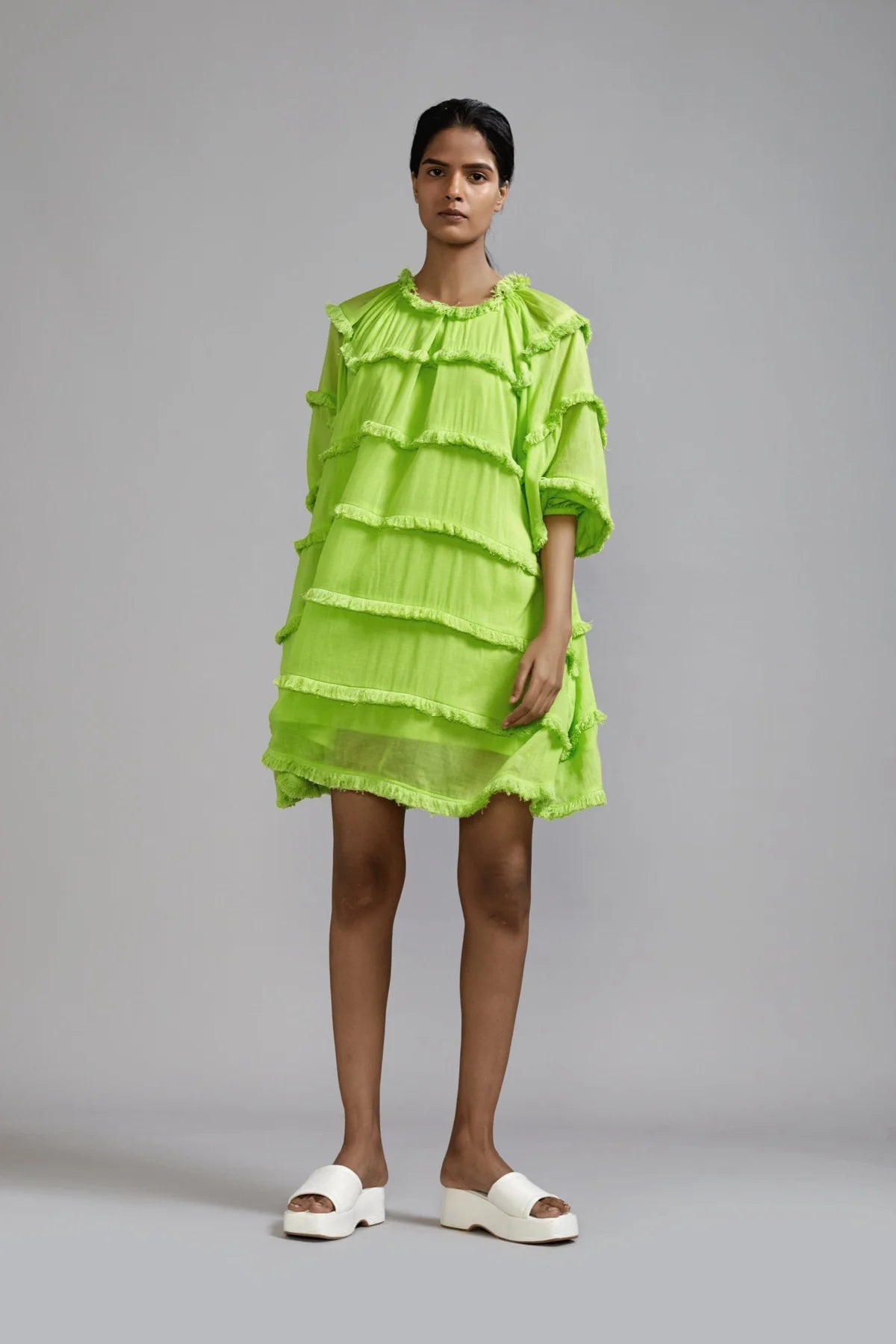 Neon Green Fringed Short Dress