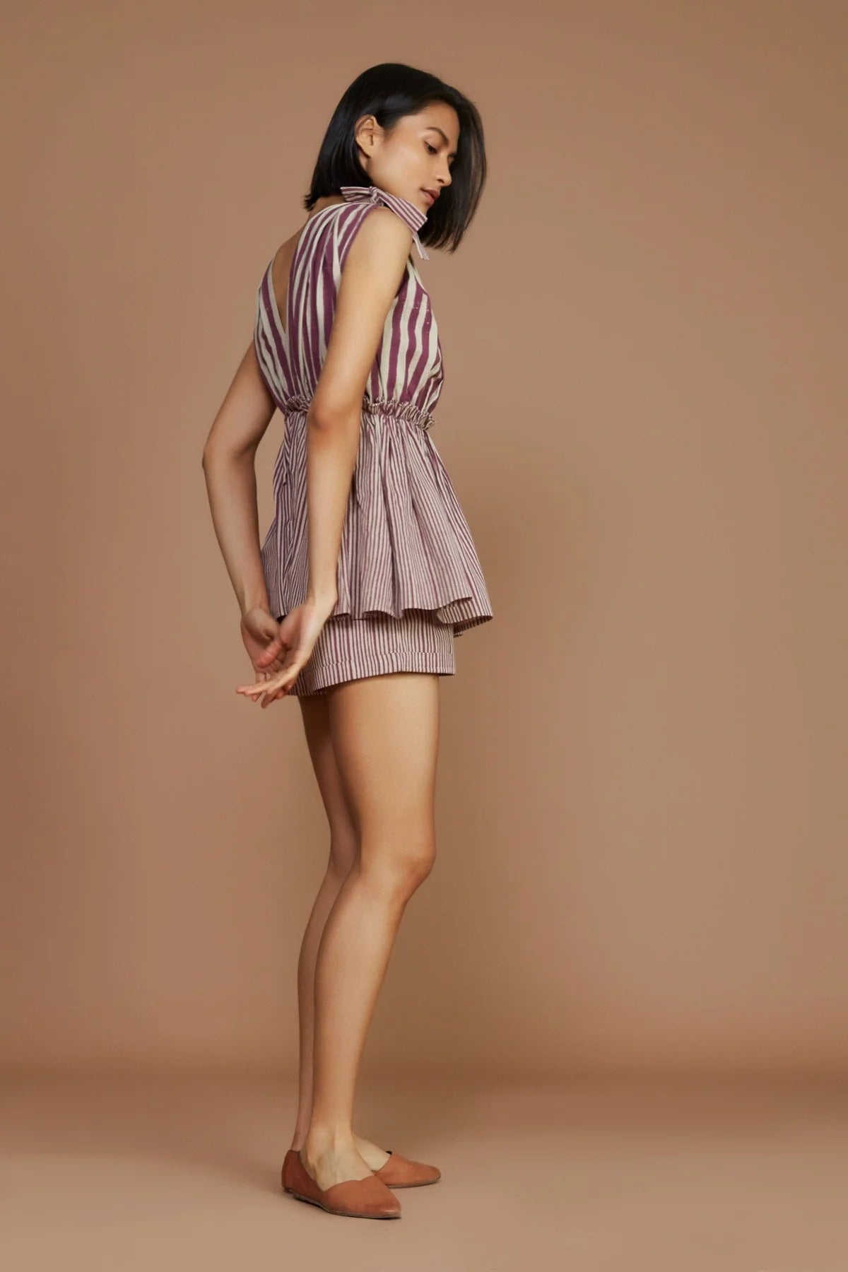 Ivory With Mauve Striped PL Shorts