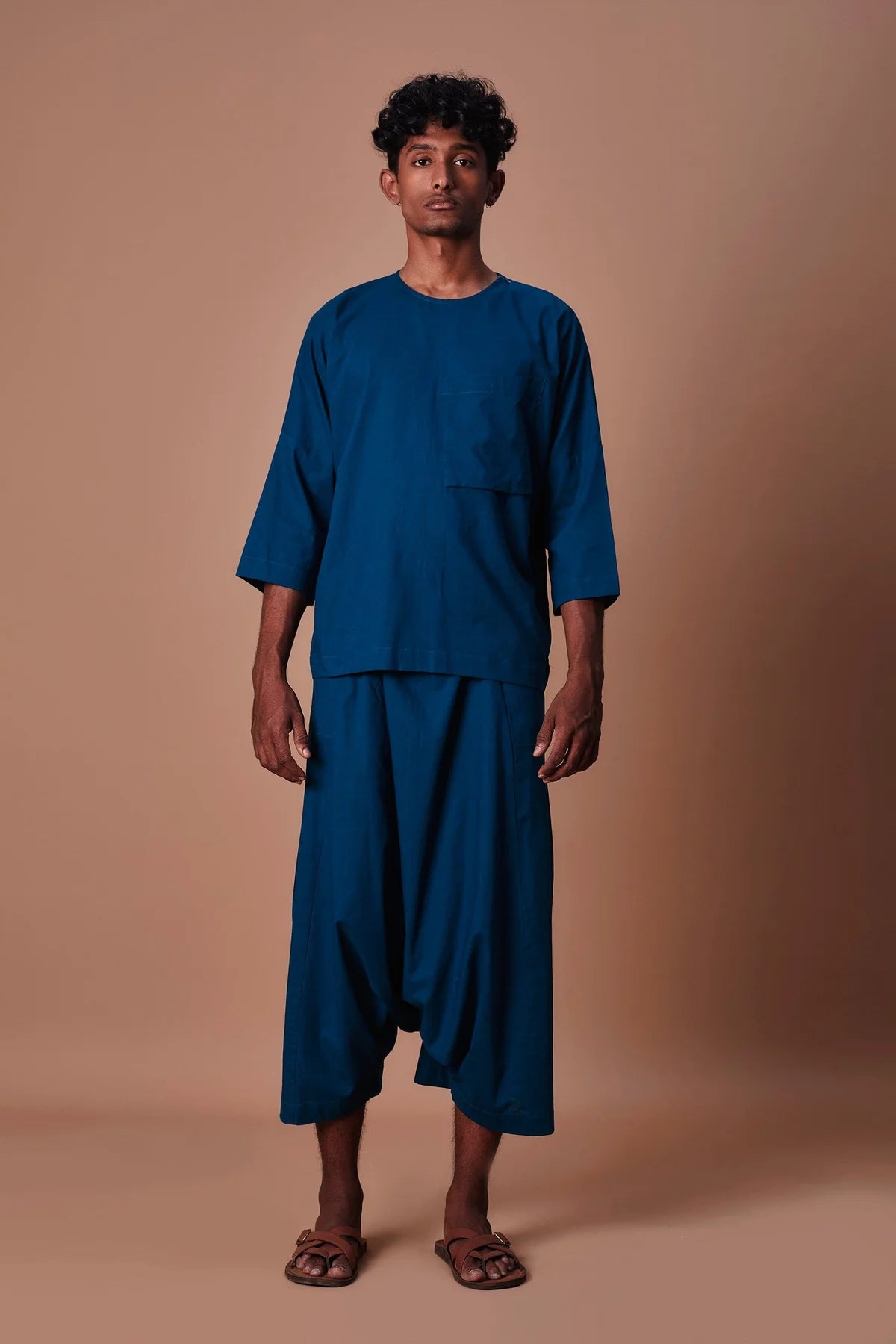 Teal Blue Cross Pocket Top
