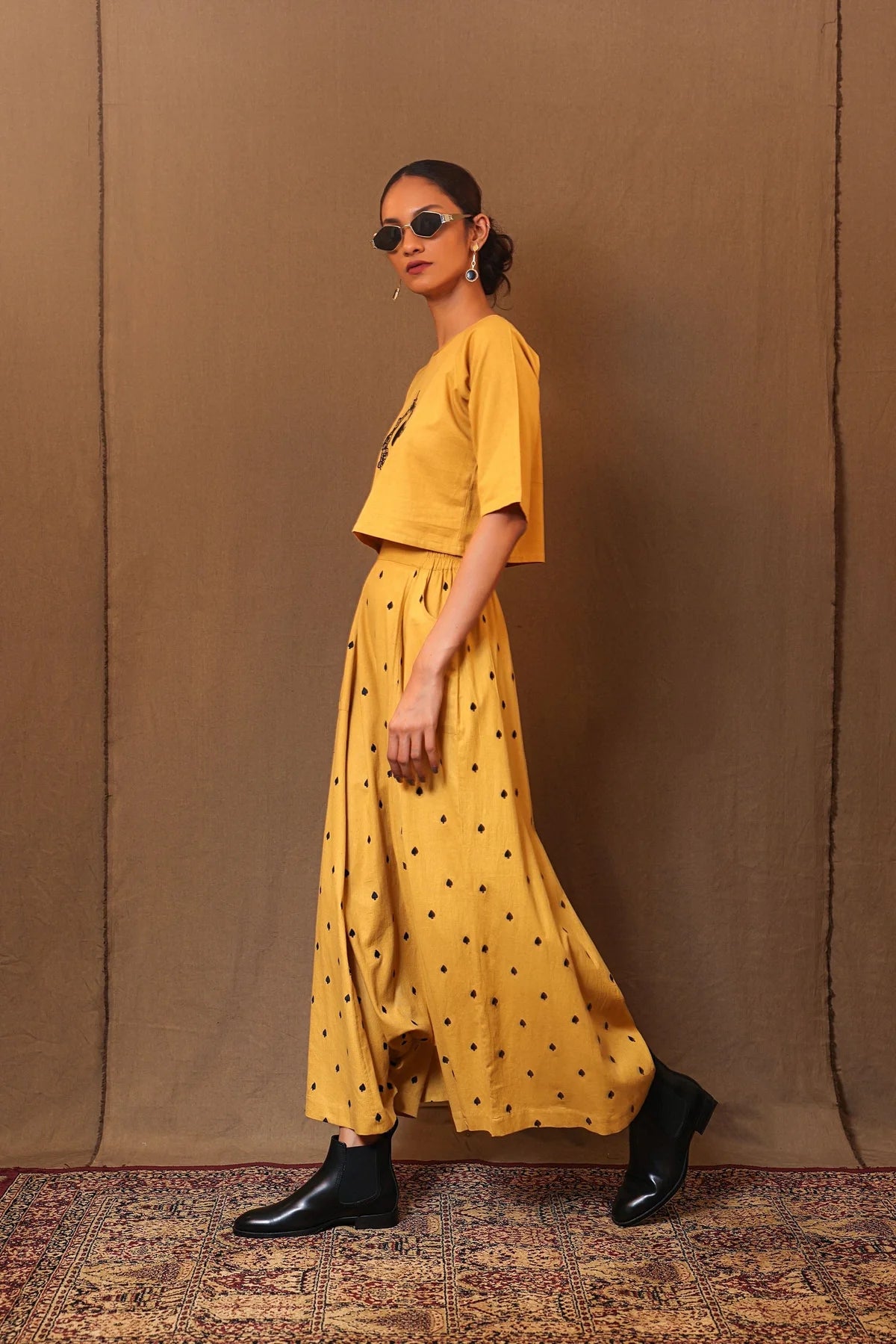 Mustard Solo EMB Spade Crop Top