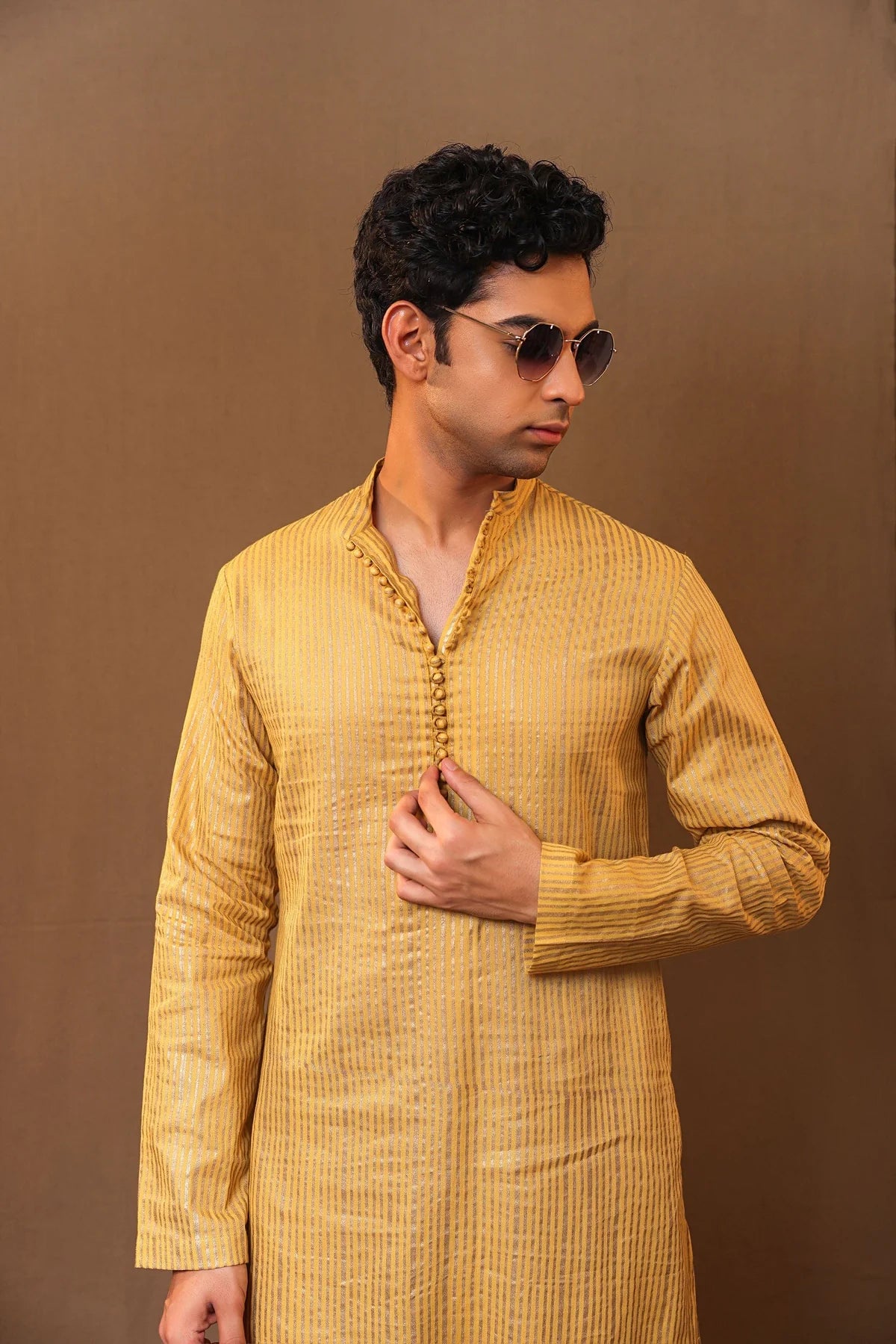 Mustard STR Buttoned Kurta