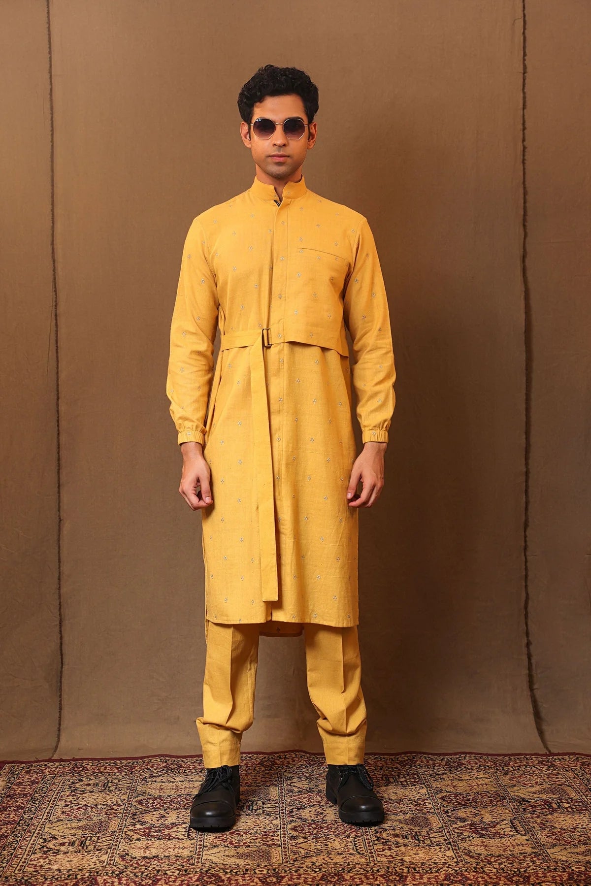 Mustard Zari Club EMB Belted Kurta