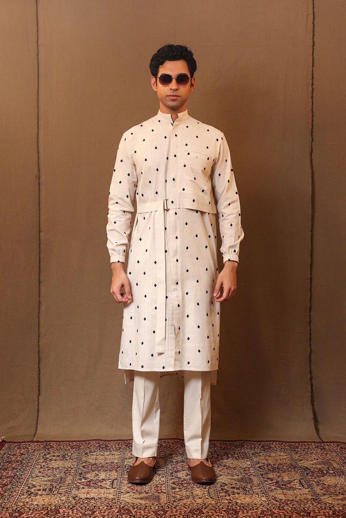 Off-White Spade EMB Belted Kurta