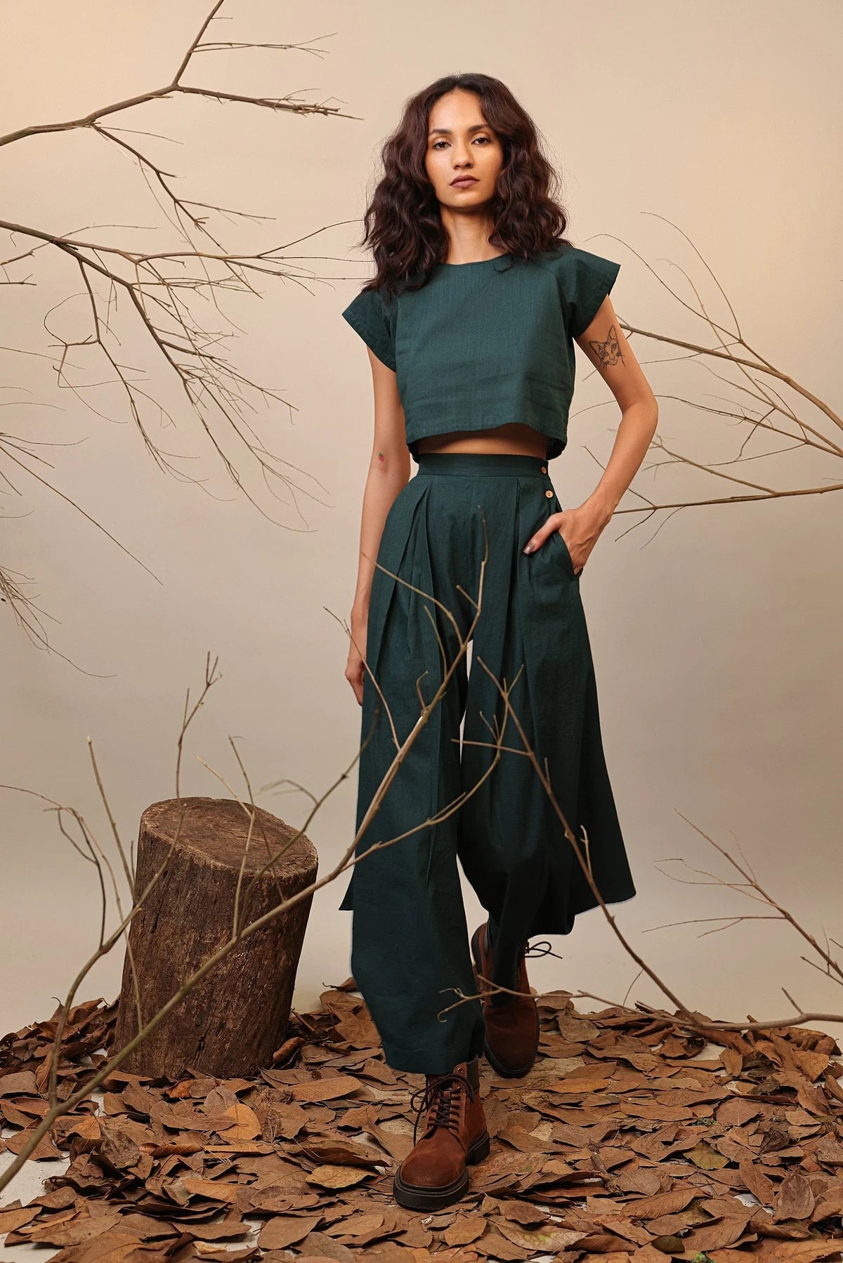 Roots Green Crop Top