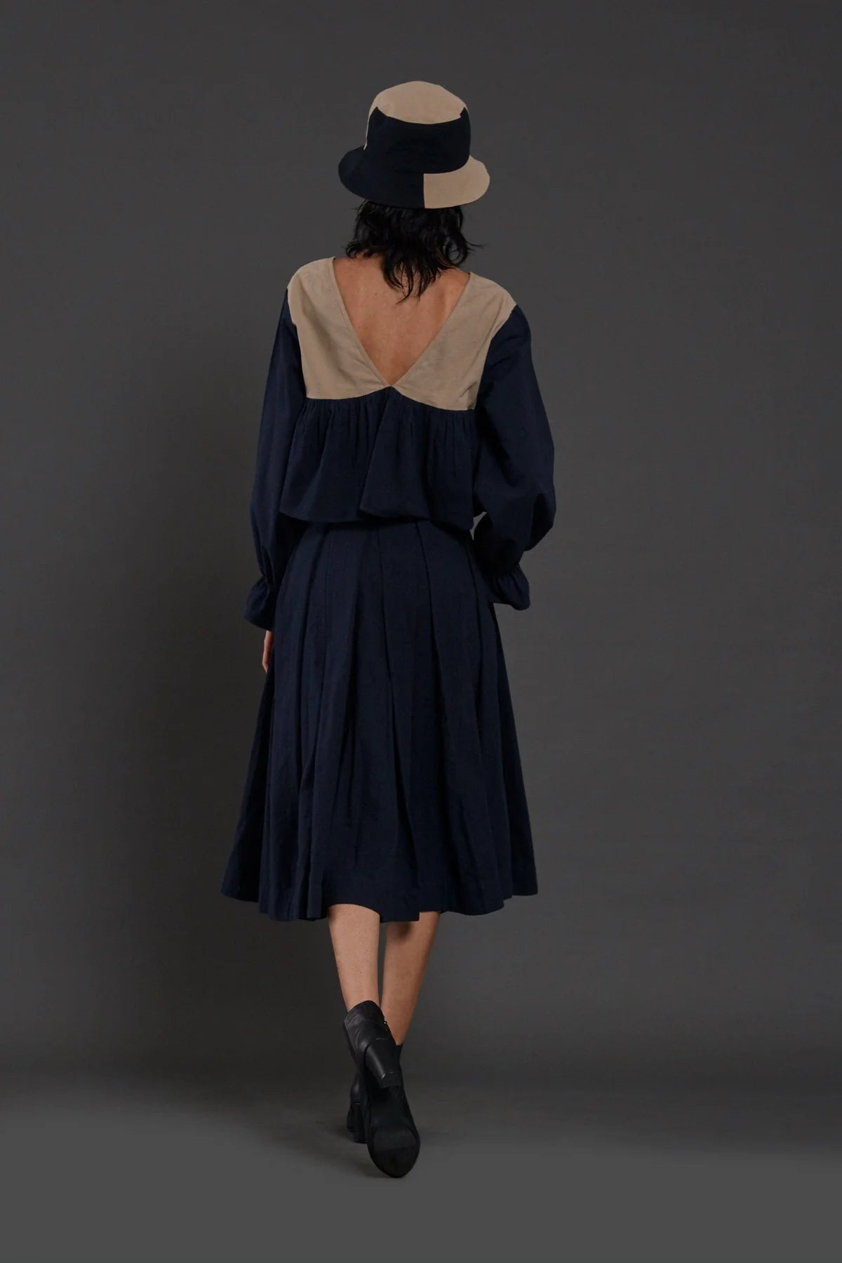 Beige & Navy Blue Bow Top
