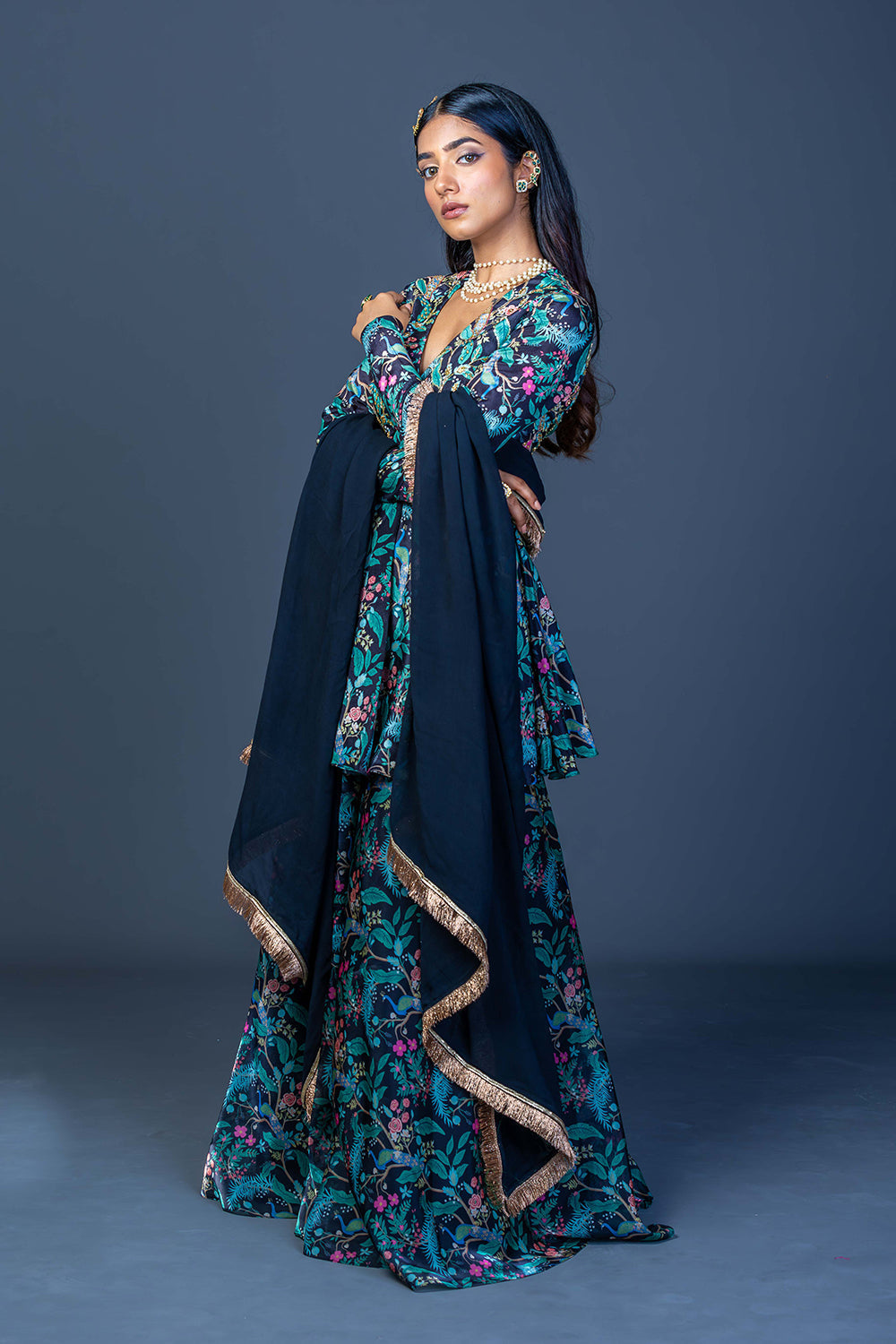 Midnight Peacock Peplum Ensemble