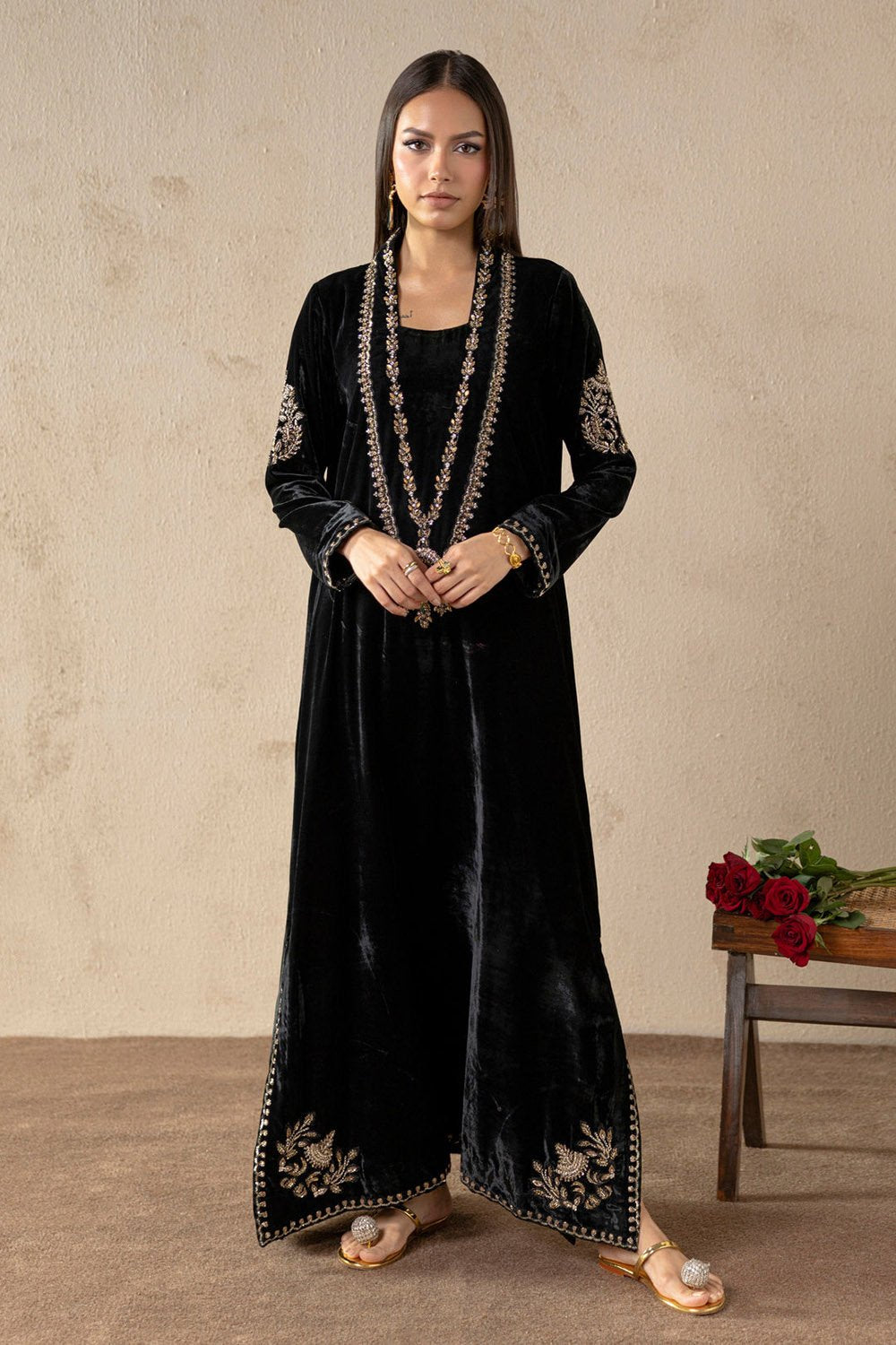 Monarch Black Velvet Suit Set