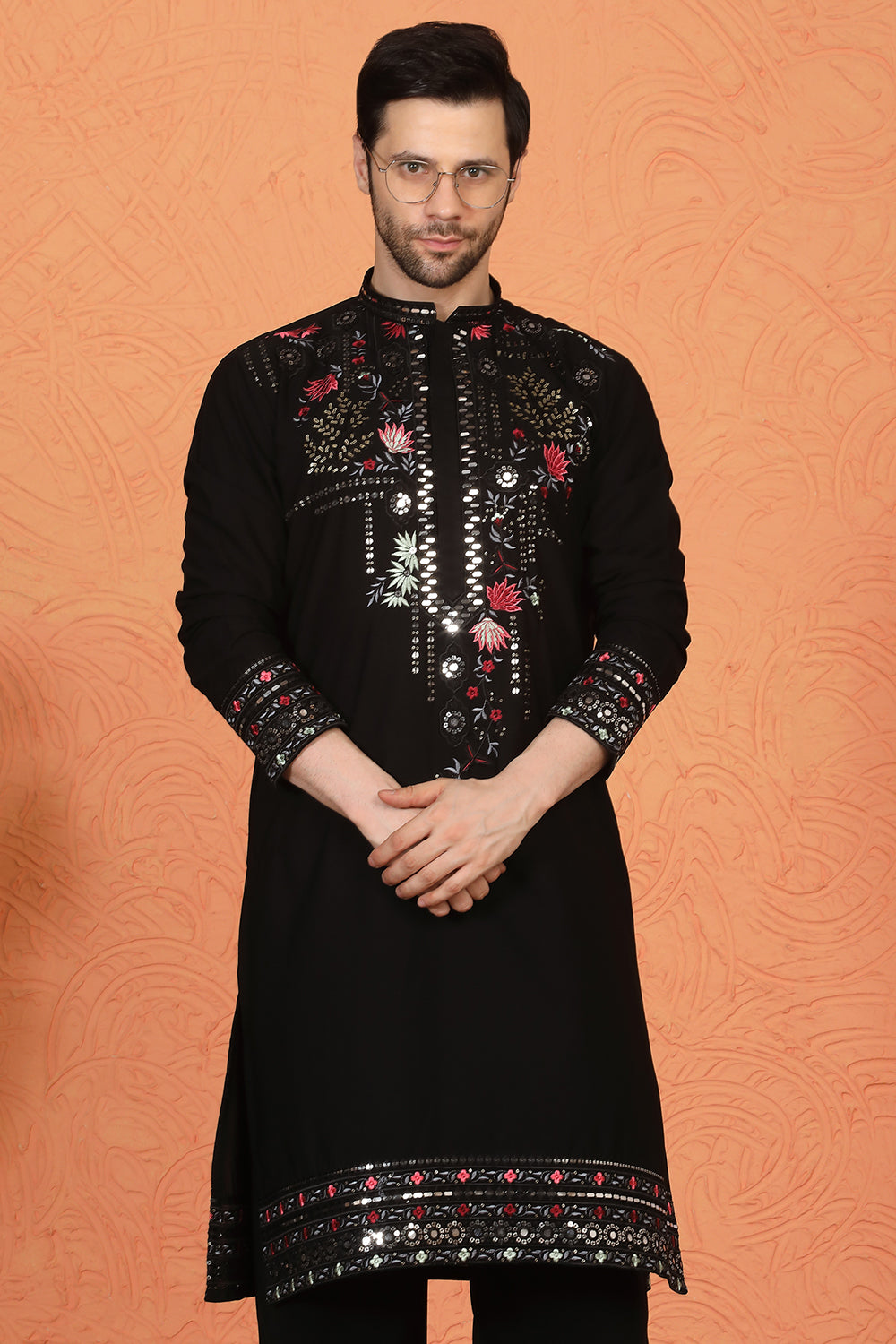 Multi Colored Flora Embroidered Kurta with Loose Fit Parallel Matching  Pants