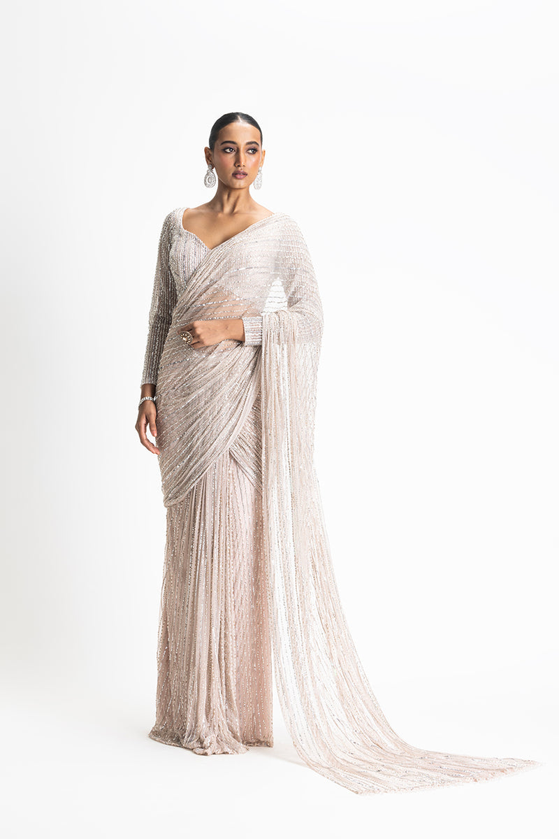 BLUSH NET DRAPED SAREE