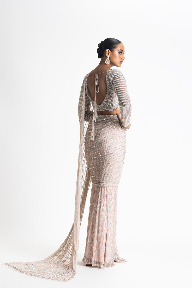 BLUSH NET DRAPED SAREE