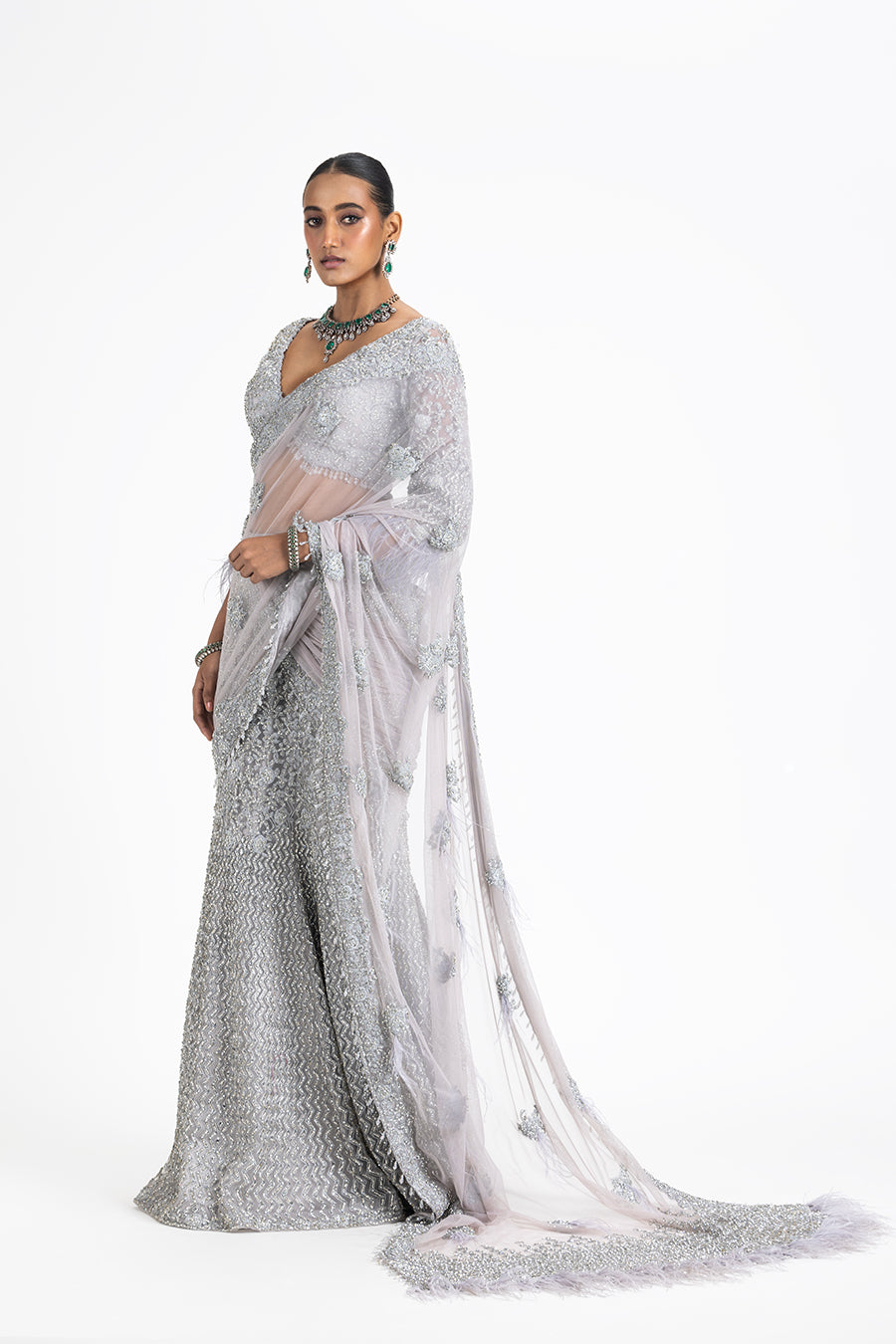 SILVER GREY SKIRT SAREE