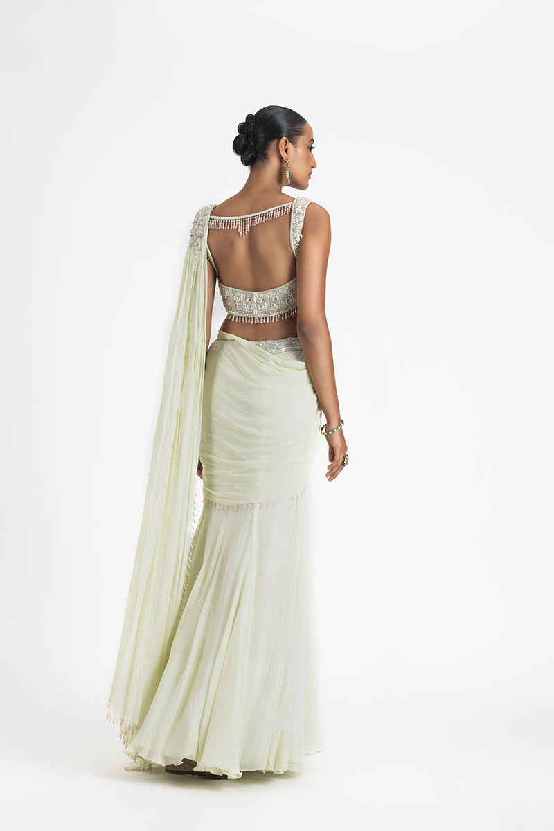 LIME GEORGETTE PRE-DRAPED SAREE