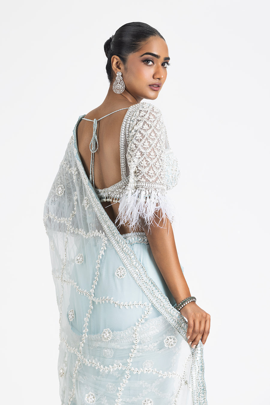 ICE BLUE SHIMMER GGT. DRAPED SAREE