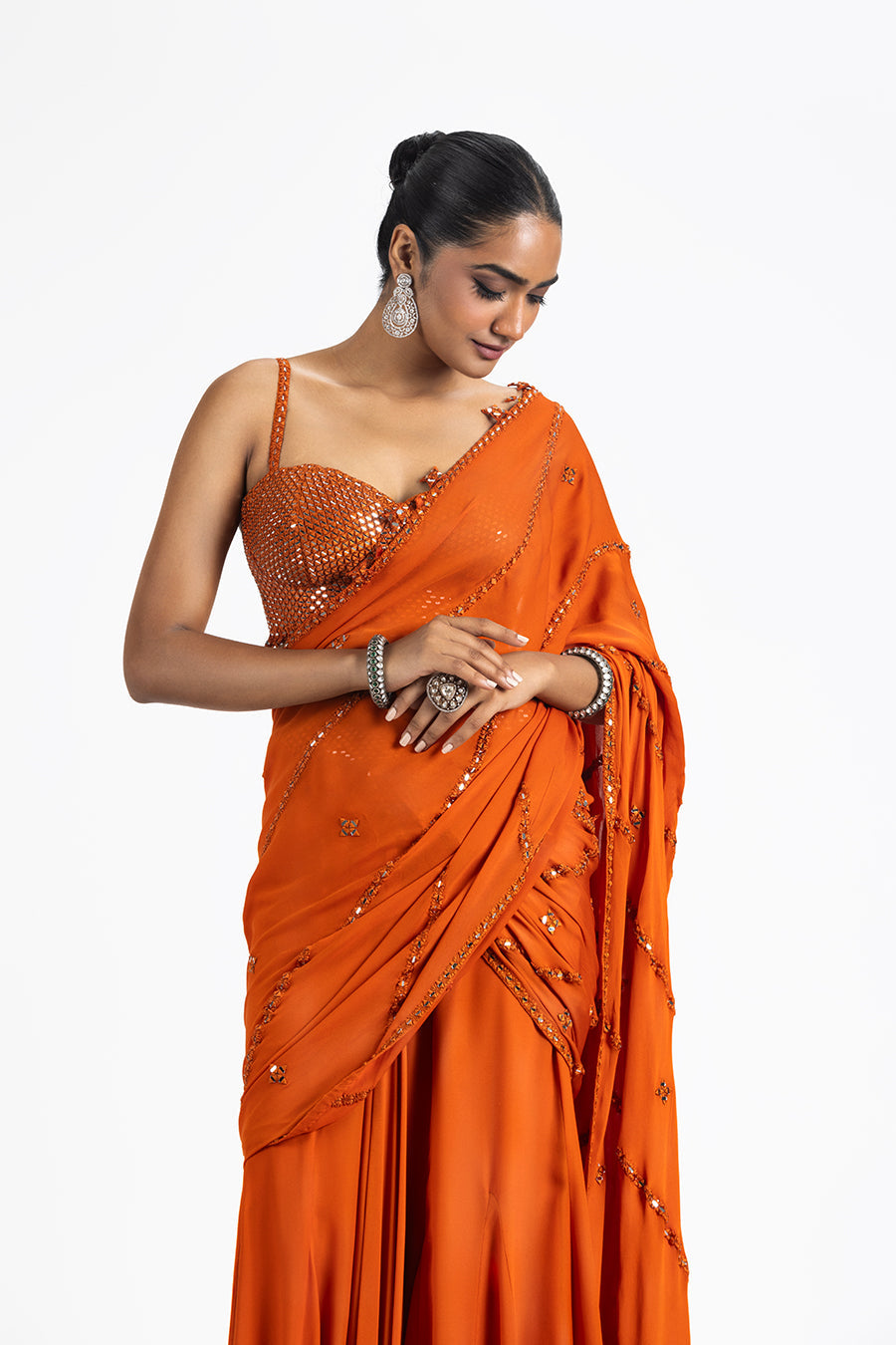RUST GEORGETTE DRAPED SAREE
