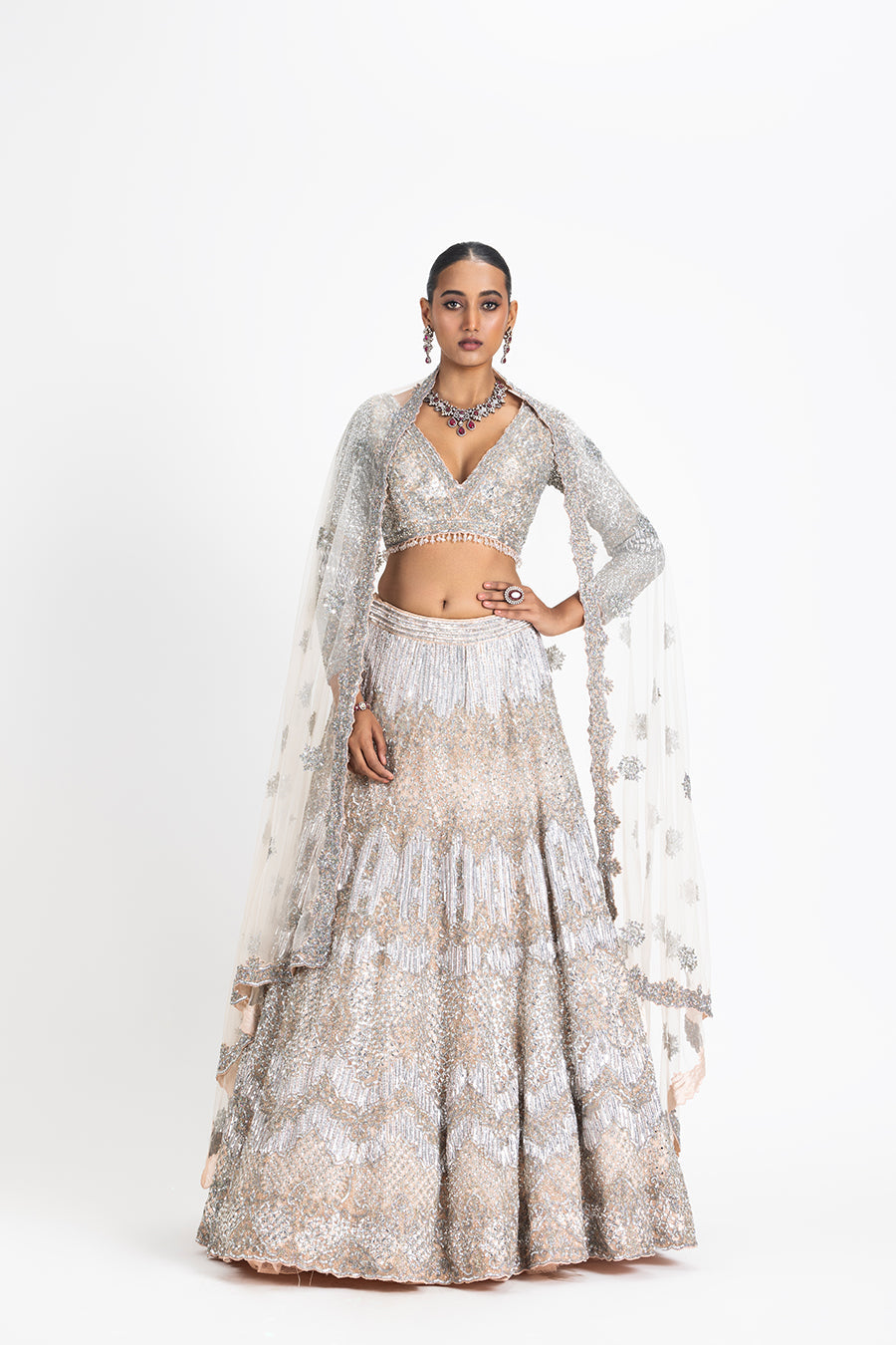 BLUSH NET LEHENGA
