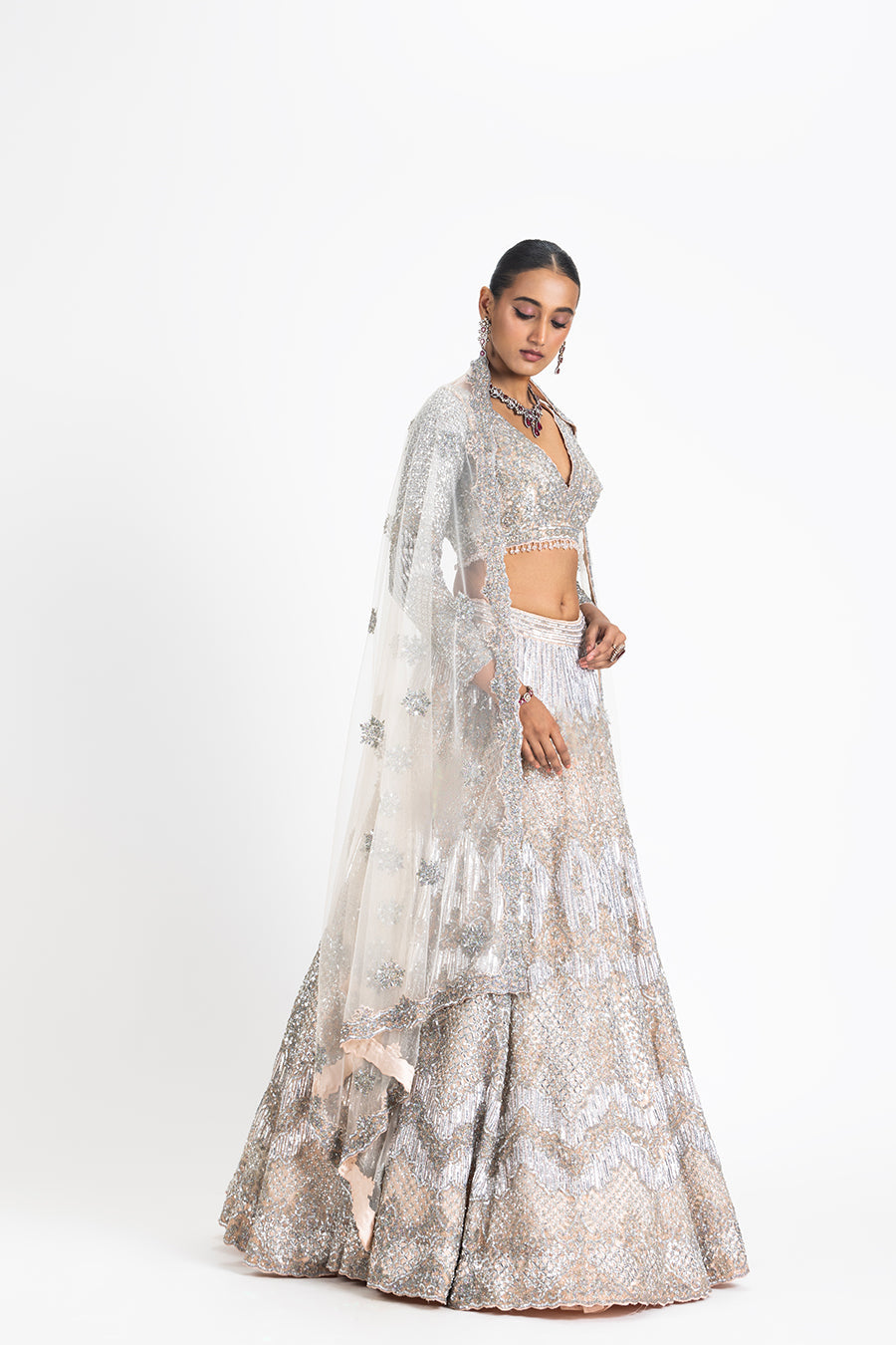 BLUSH NET LEHENGA
