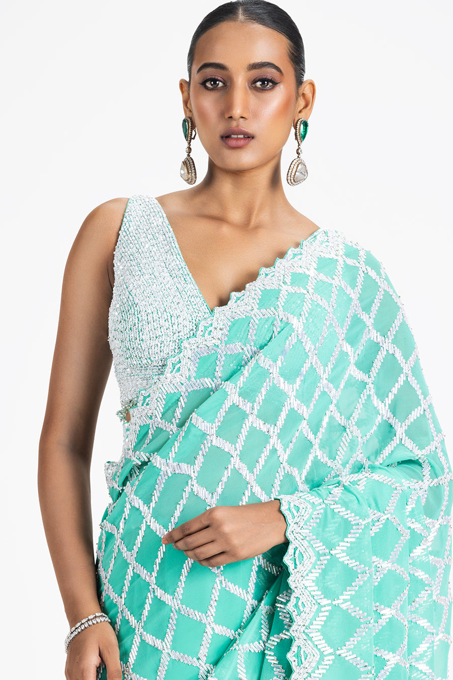 SEA GREEN GEORGETTE SAREE BLOUSE