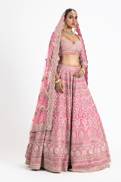 PINK RAW SILK LEHENGA SET