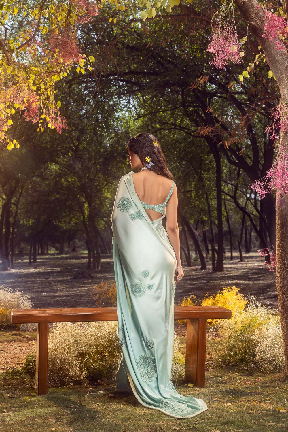 Aqua Blue Ombre Saree