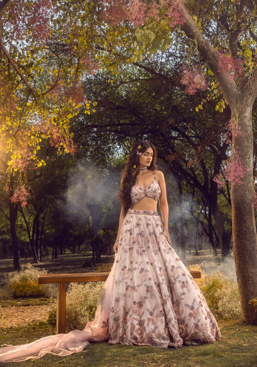 Lilac 3D Lehenga Choli Set With Belt