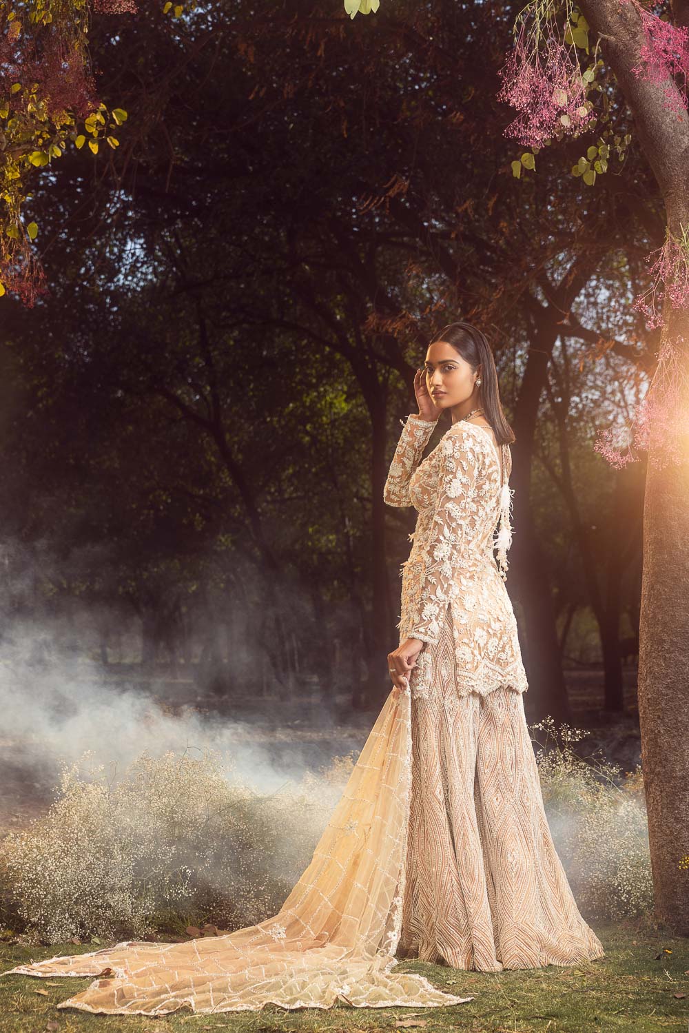 Mocha Net Kurta Sharara Set And Dupatta