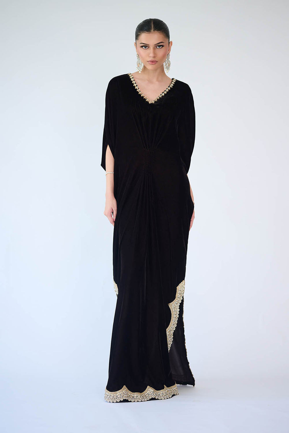 Noir Scallop Luxe Kaftan Gown