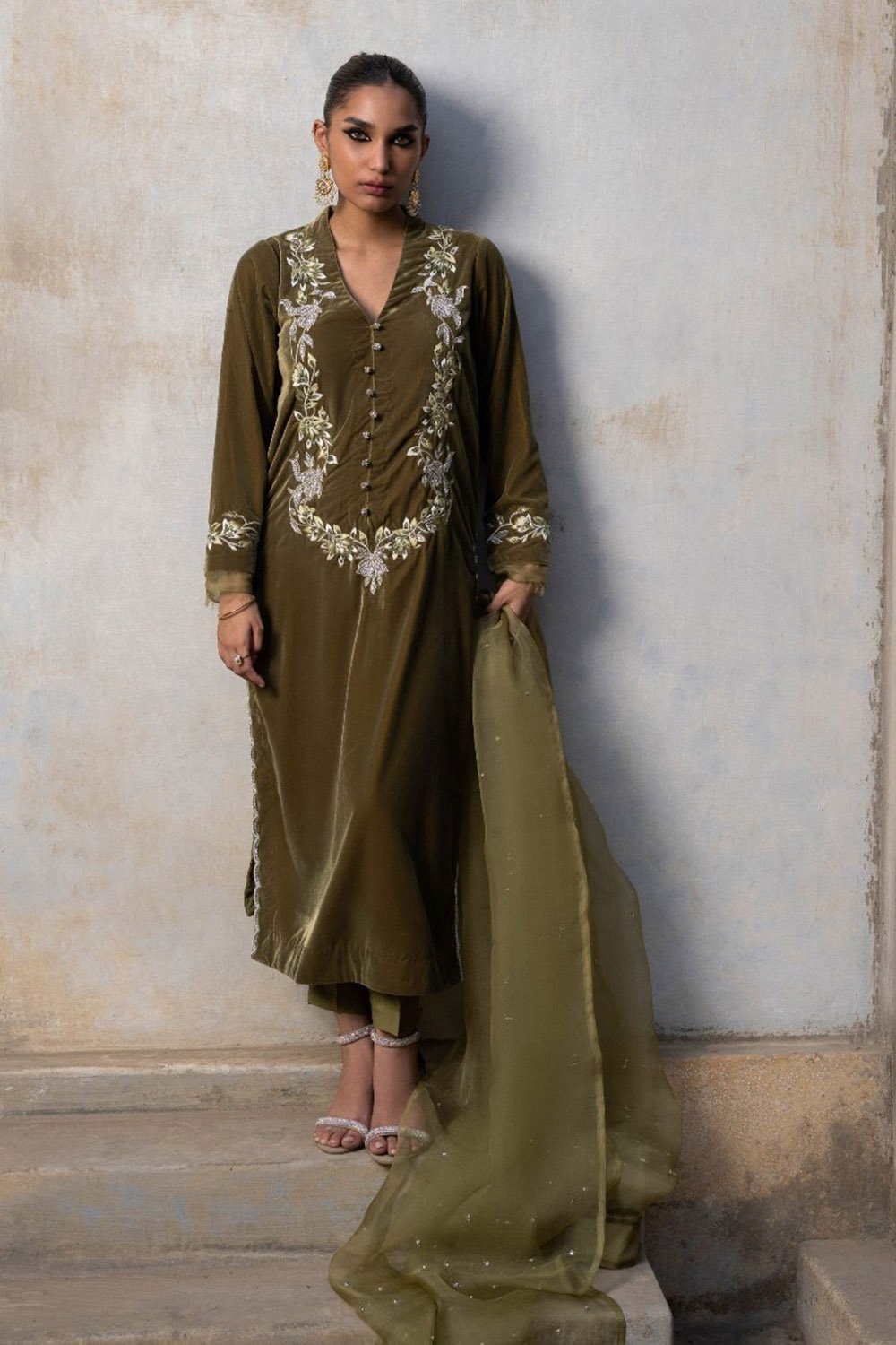 Olive Dusk Velvet Suit Set