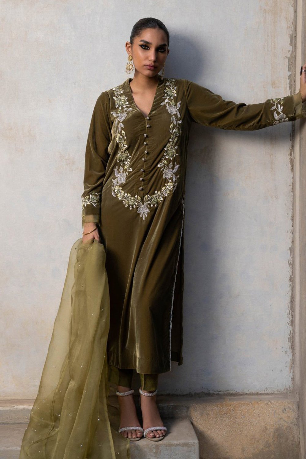 Olive Dusk Velvet Suit Set