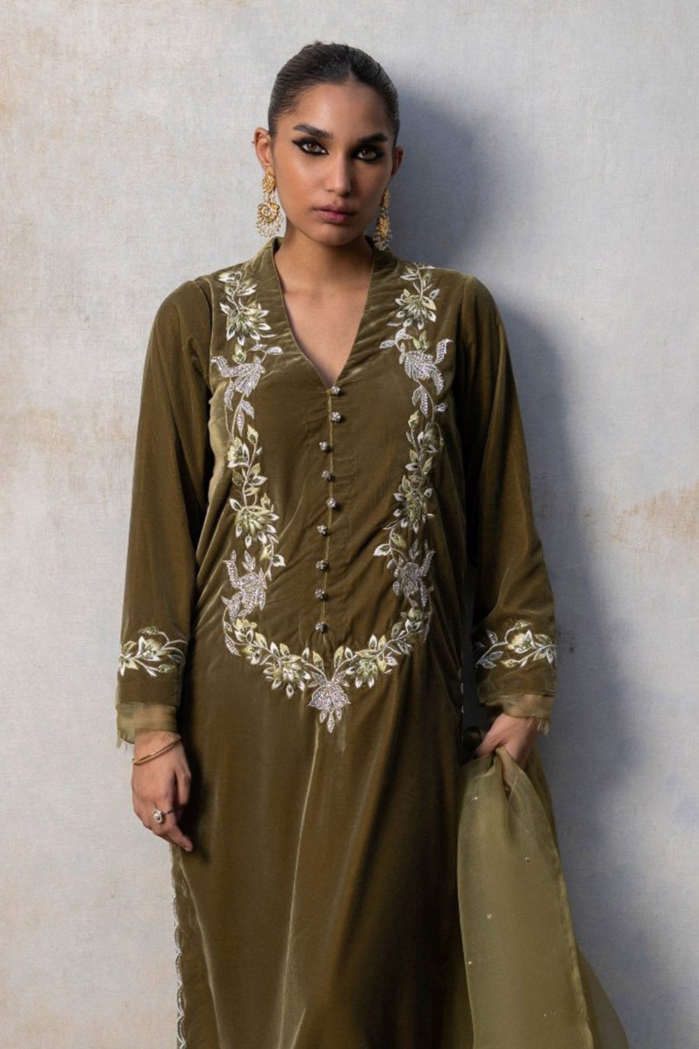 Olive Dusk Velvet Suit Set