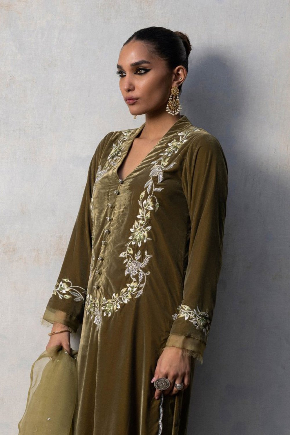 Olive Dusk Velvet Suit Set