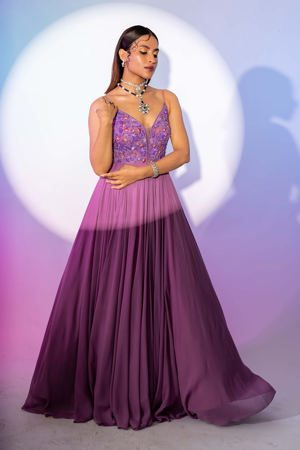Orchid flame Anarkali gown