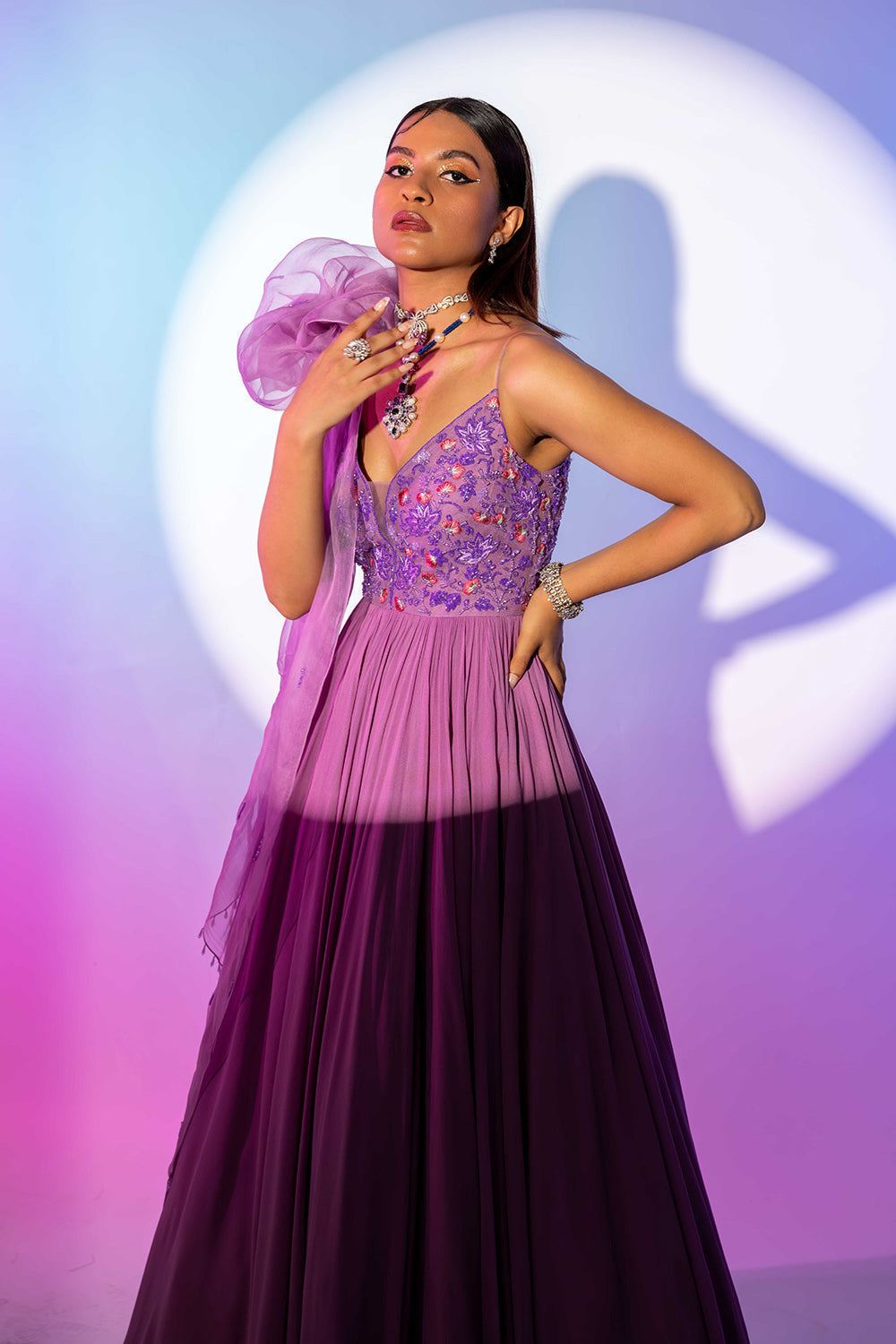 Orchid flame Anarkali gown
