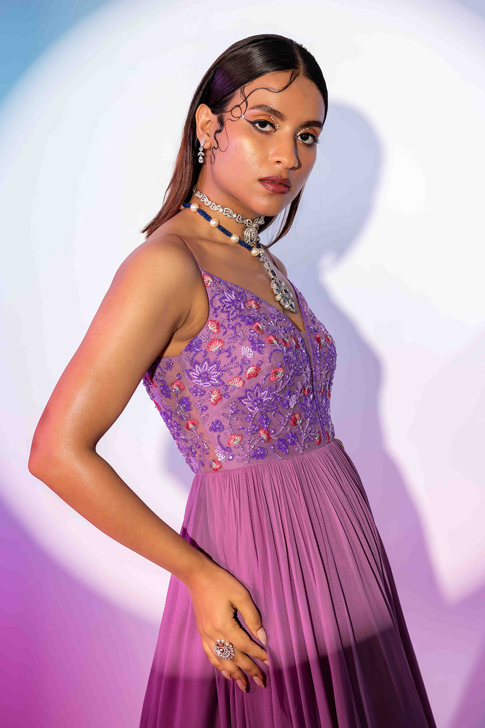 Orchid flame Anarkali gown