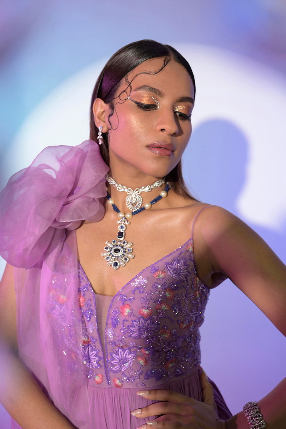 Orchid flame Anarkali gown