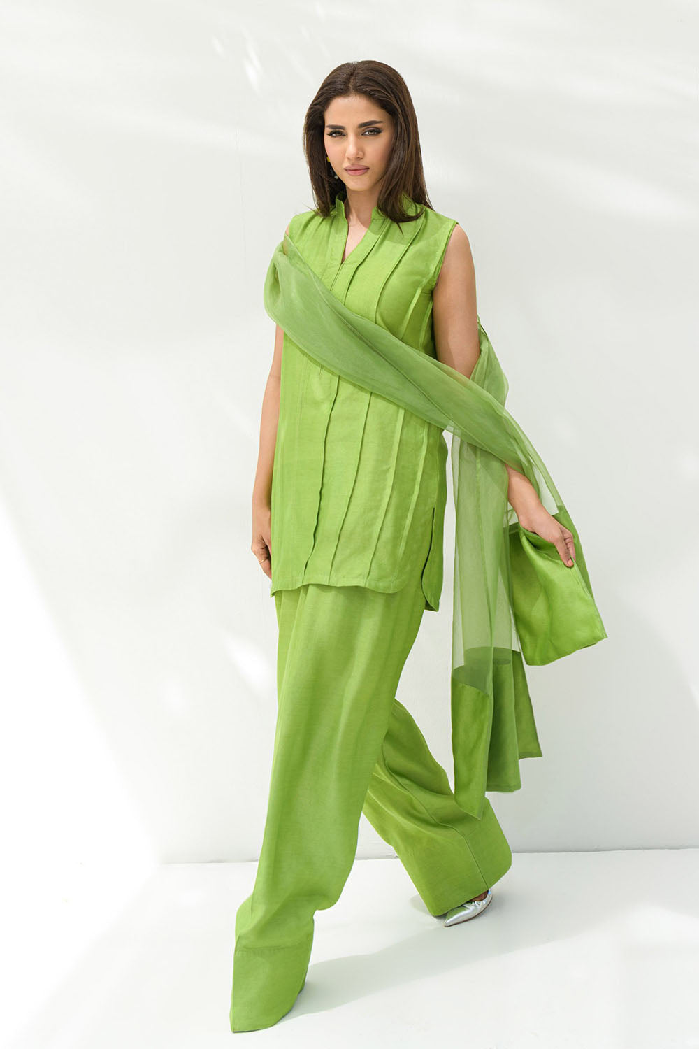 Parrot Green solid Farshi Salwar Set
