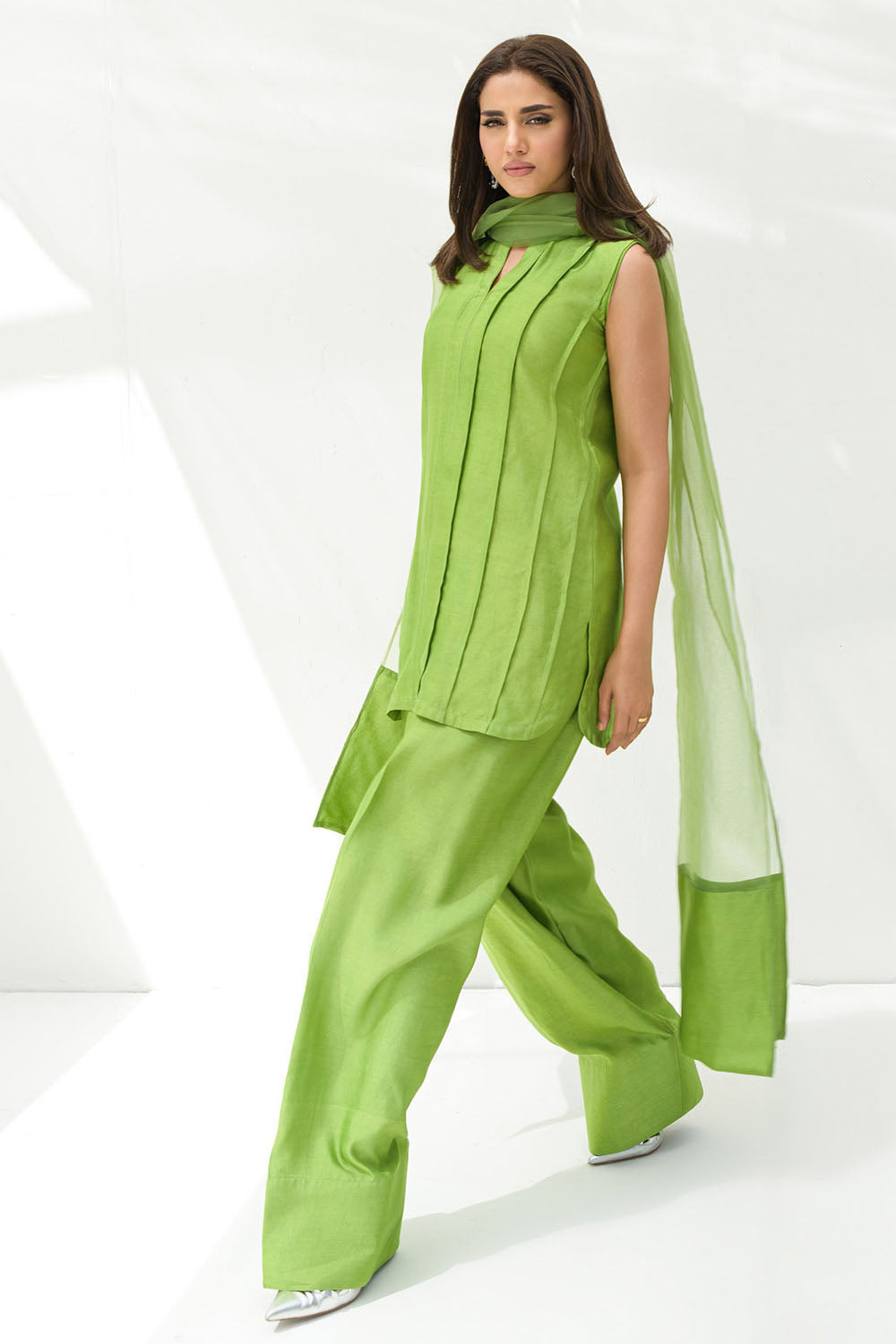 Parrot Green solid Farshi Salwar Set