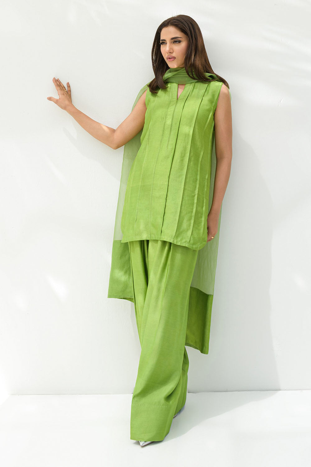 Parrot Green solid Farshi Salwar Set